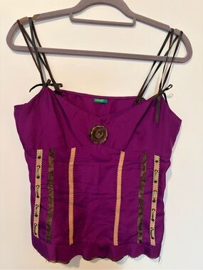 United Colors of Benetton Purple Spaghetti Strap Embellished Tank Top - L